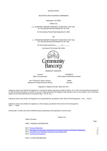 Thumbnail Community Bancorp 10-Q Quarterly Report FY 