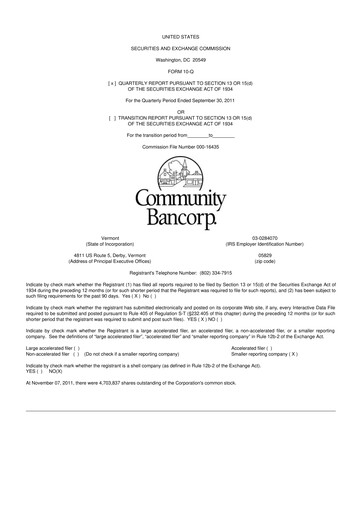 Thumbnail Community Bancorp 10-Q Quarterly Report FY2011 