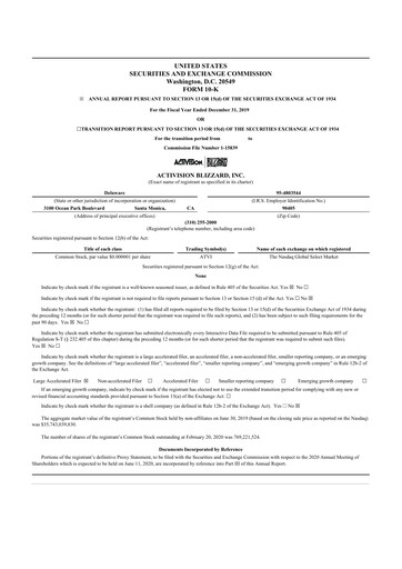 Thumbnail Activision Blizzard 10-K Annual Report 2019