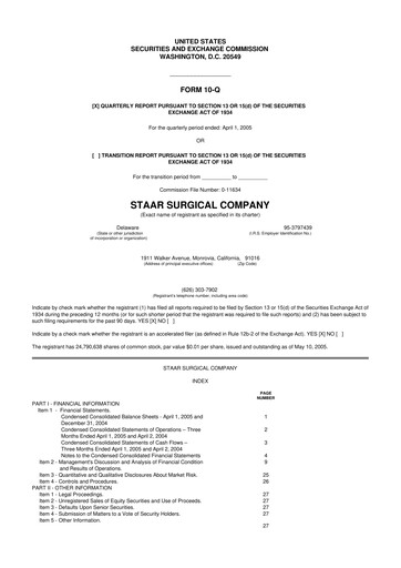 Thumbnail STAAR Surgical 10-Q Quarterly Report FY 