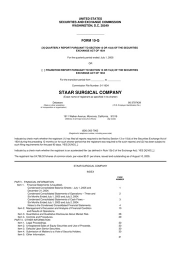 Thumbnail STAAR Surgical 10-Q Quarterly Report FY 