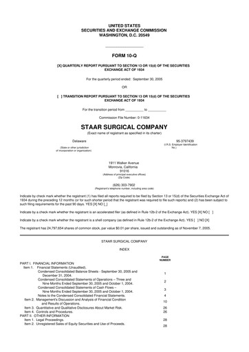 Thumbnail STAAR Surgical 10-Q Quarterly Report FY 