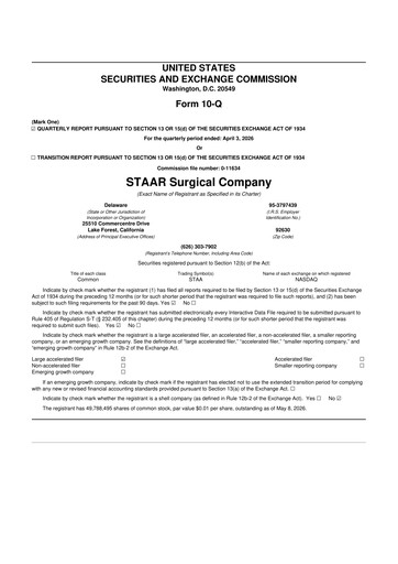 Thumbnail STAAR Surgical 10-Q Quarterly Report FY 