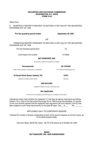 Thumbnail S&T Bancorp 10-Q Quarterly Report FY 