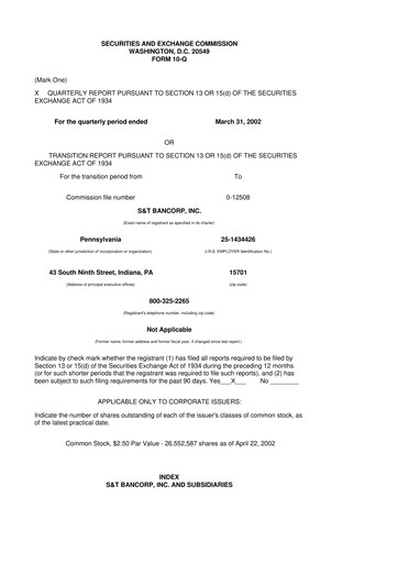 Thumbnail S&T Bancorp 10-Q Quarterly Report FY 