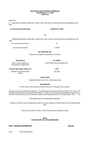 Thumbnail S&T Bancorp 10-Q Quarterly Report FY 