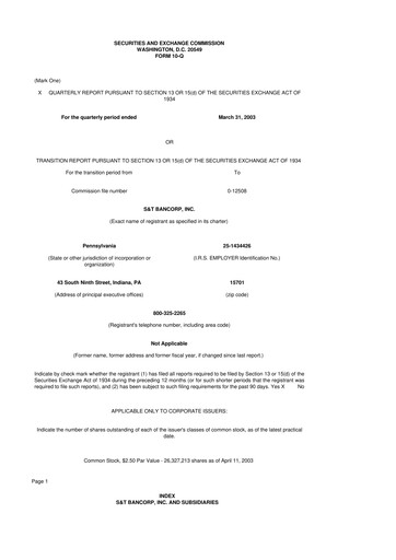 Thumbnail S&T Bancorp 10-Q Quarterly Report FY 