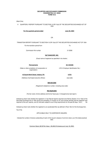 Thumbnail S&T Bancorp 10-Q Quarterly Report FY 