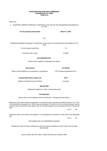 Thumbnail S&T Bancorp 10-Q Quarterly Report FY 