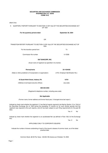 Thumbnail S&T Bancorp 10-Q Quarterly Report FY 