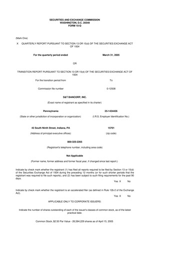 Thumbnail S&T Bancorp 10-Q Quarterly Report FY 