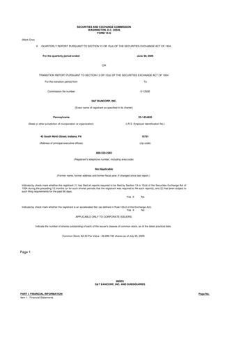 Thumbnail S&T Bancorp 10-Q Quarterly Report FY 