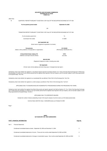 Thumbnail S&T Bancorp 10-Q Quarterly Report FY 