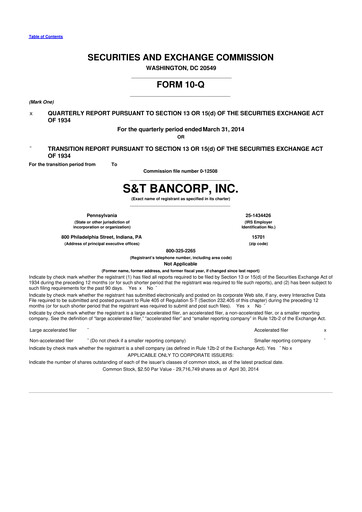 Thumbnail S&T Bancorp 10-Q Quarterly Report FY2014 