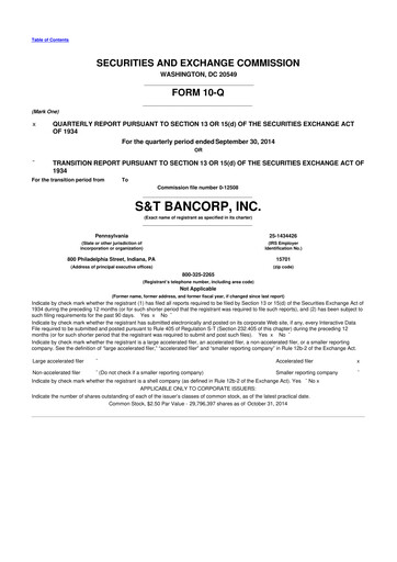 Thumbnail S&T Bancorp 10-Q Quarterly Report FY2014 