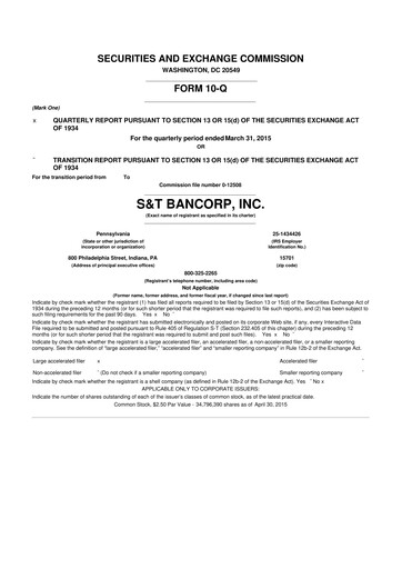 Thumbnail S&T Bancorp 10-Q Quarterly Report FY2015 
