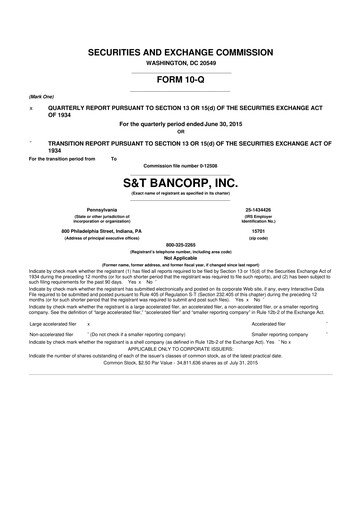 Thumbnail S&T Bancorp 10-Q Quarterly Report FY2015 