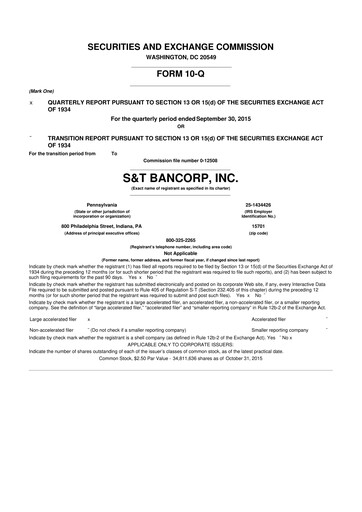 Thumbnail S&T Bancorp 10-Q Quarterly Report FY2015 