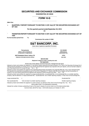 Thumbnail S&T Bancorp 10-Q Quarterly Report FY2016 