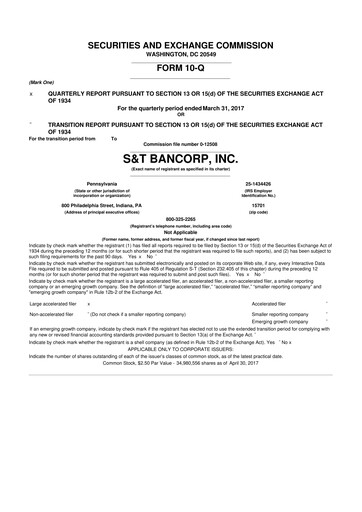 Thumbnail S&T Bancorp 10-Q Quarterly Report FY2017 