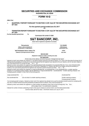Thumbnail S&T Bancorp 10-Q Quarterly Report FY2017 