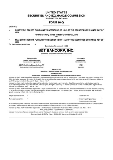 Thumbnail S&T Bancorp 10-Q Quarterly Report FY2018 
