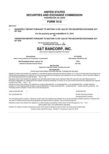 Thumbnail S&T Bancorp 10-Q Quarterly Report FY2019 
