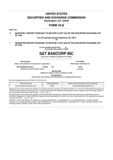 Thumbnail S&T Bancorp 10-Q Quarterly Report FY2019 