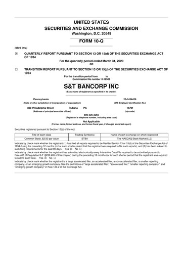 Thumbnail S&T Bancorp 10-Q Quarterly Report FY2020 