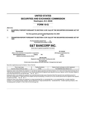 Thumbnail S&T Bancorp 10-Q Quarterly Report FY2020 