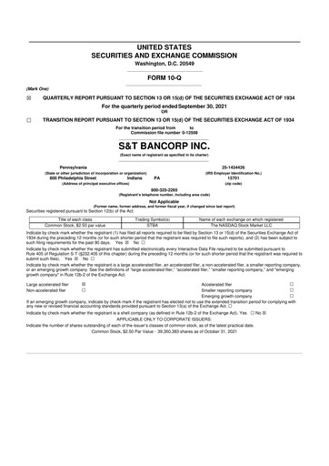 Thumbnail S&T Bancorp 10-Q Quarterly Report FY2021 