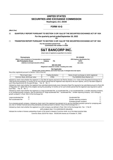 Thumbnail S&T Bancorp 10-Q Quarterly Report FY2022 