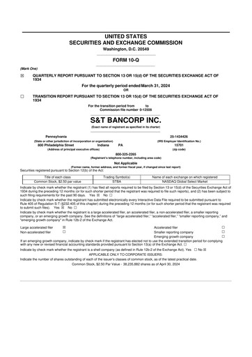 Thumbnail S&T Bancorp 10-Q Quarterly Report FY2024 