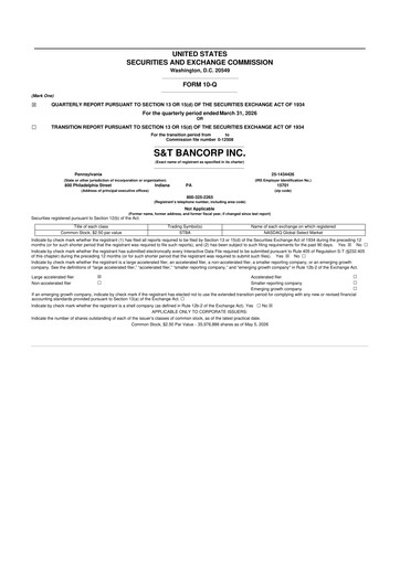 Thumbnail S&T Bancorp 10-Q Quarterly Report FY 