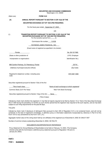 Miniature Raymond James Financial 10-K Rapport annuel 