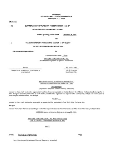 Thumbnail Raymond James Financial 10-Q Quarterly Report FY 