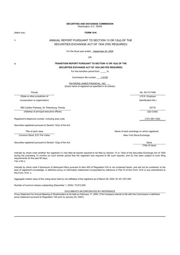 Miniature Raymond James Financial 10-K Rapport annuel 