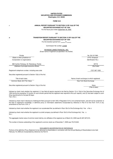 Miniature Raymond James Financial 10-K Rapport annuel 