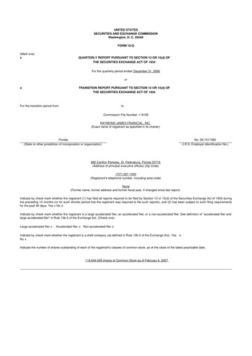 Thumbnail Raymond James Financial 10-Q Quarterly Report FY 