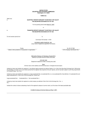 Thumbnail Raymond James Financial 10-Q Quarterly Report FY 