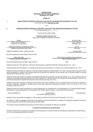 Miniature Raymond James Financial 10-K Rapport annuel 
