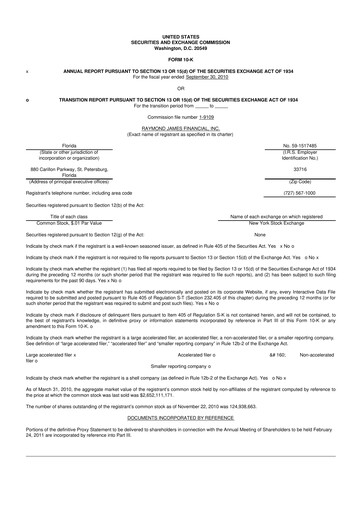 Miniature Raymond James Financial 10-K Rapport annuel 