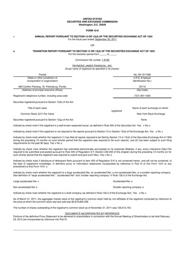 Miniature Raymond James Financial 10-K Rapport annuel 