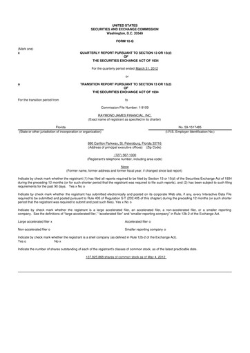 Thumbnail Raymond James Financial 10-Q Quarterly Report FY 
