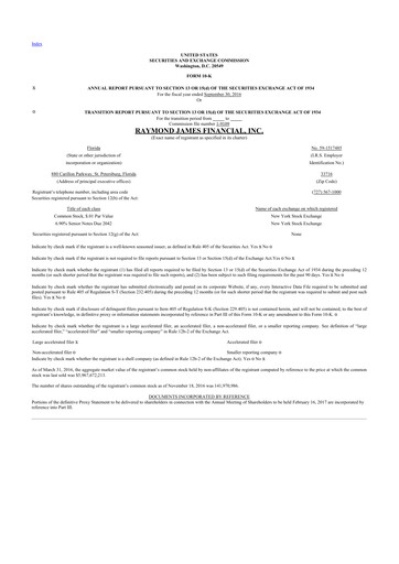 Miniature Raymond James Financial 10-K Rapport annuel 2016