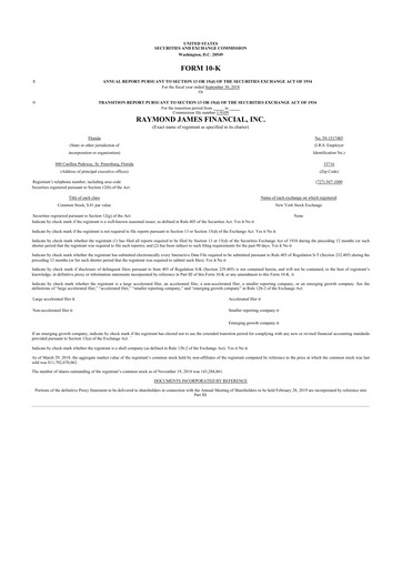Miniature Raymond James Financial 10-K Rapport annuel 2018