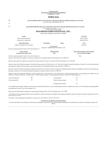 Miniature Raymond James Financial 10-K Rapport annuel 2019