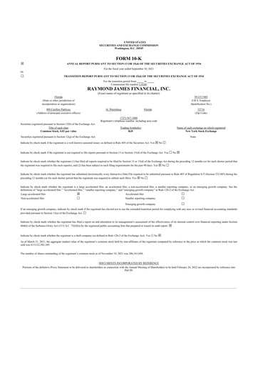 Miniature Raymond James Financial 10-K Rapport annuel 2021