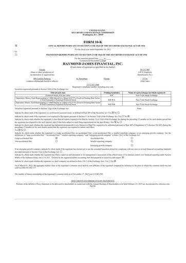 Miniature Raymond James Financial 10-K Rapport annuel 2022