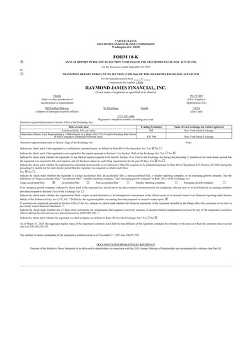 Miniature Raymond James Financial 10-K Rapport annuel 2025